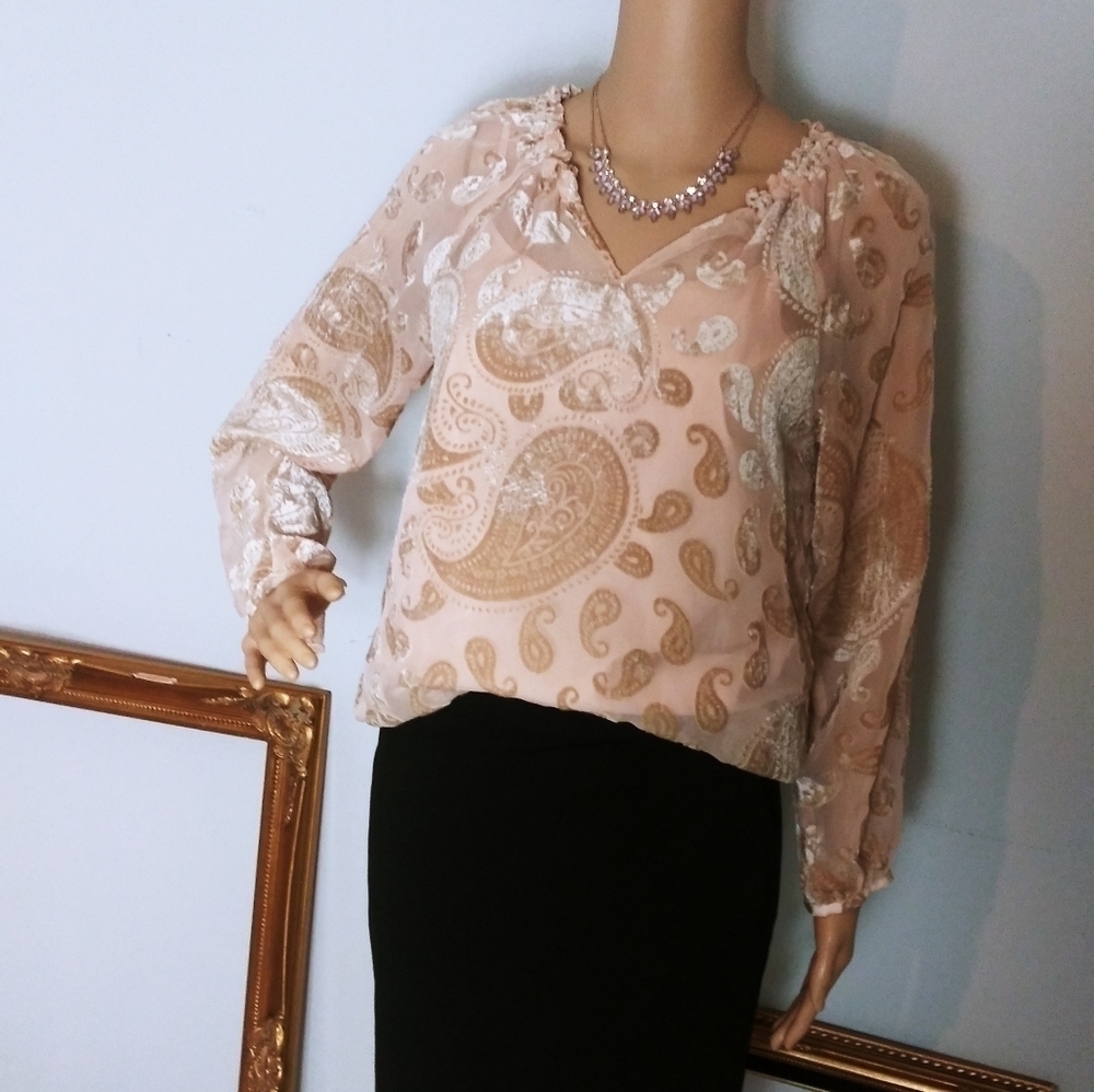 Nanette Lepore velvet blouse cream long sleeves
